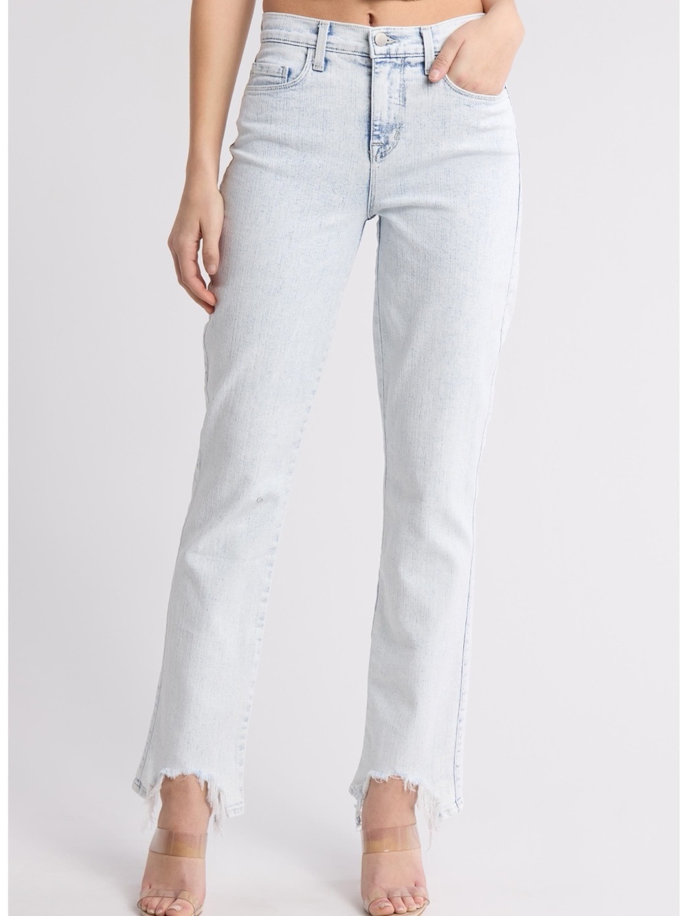 L’AGENCE High Waist Slim Harmon Jeans Electra Acid Wash Distressed Raw Hem 25 - Picture 13 of 14